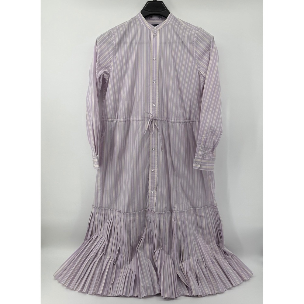 Polo Ralph Lauren Dress Womens 14 Purple Striped Pleated Hem Shirt Dress Midi
